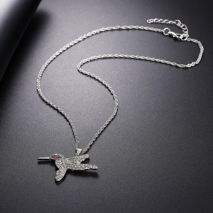Collier pendentif colibri bohémien strassé plaqué argent