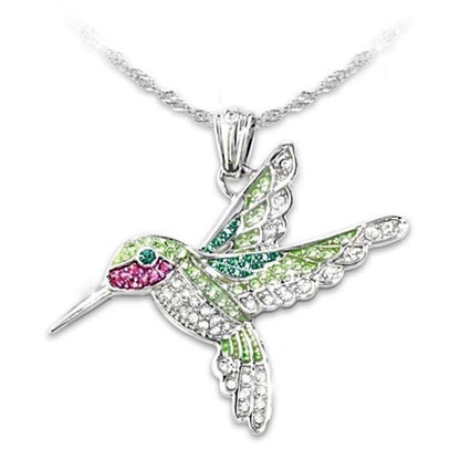 Collier pendentif colibri bohémien strassé plaqué argent - MonPendentif