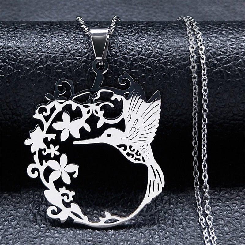 Collier pendentif colibri florale plaqué or / argent - MonPendentif