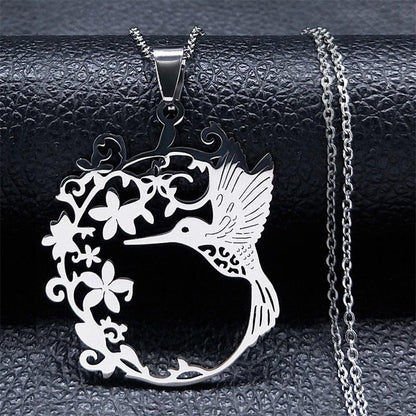 Collier pendentif colibri florale plaqué or / argent - MonPendentif