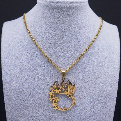 Collier pendentif colibri florale plaqué or / argent