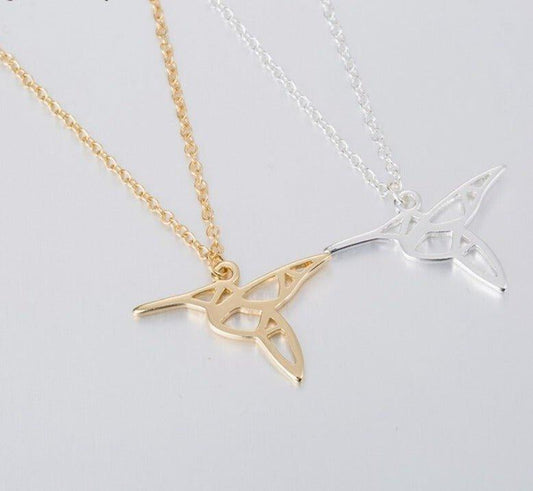 Collier pendentif colibri géométrique plaqué or / argent