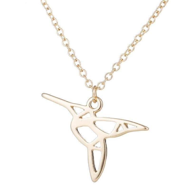 Collier pendentif colibri géométrique plaqué or / argent - MonPendentif