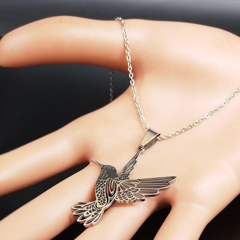 Collier pendentif colibri plat plaqué or / argent