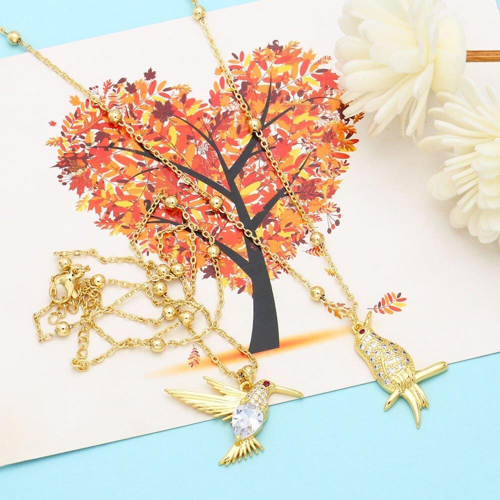 Collier pendentif colibri strassé en cuivre