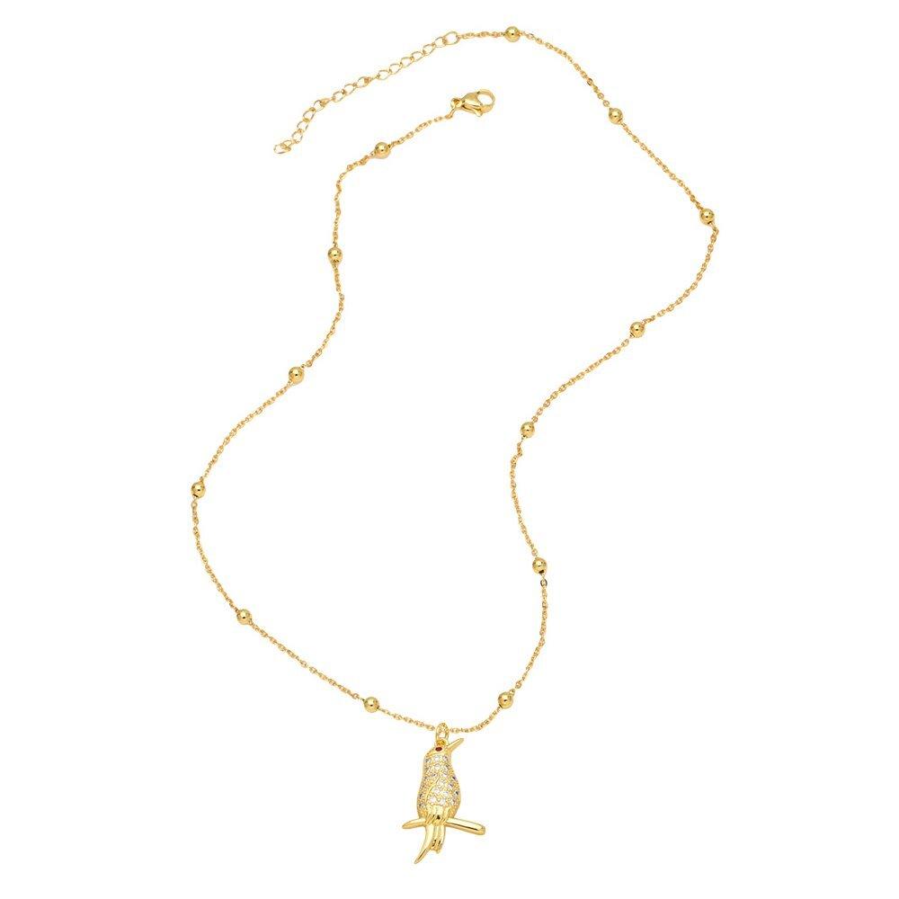 Collier pendentif colibri strassé en cuivre