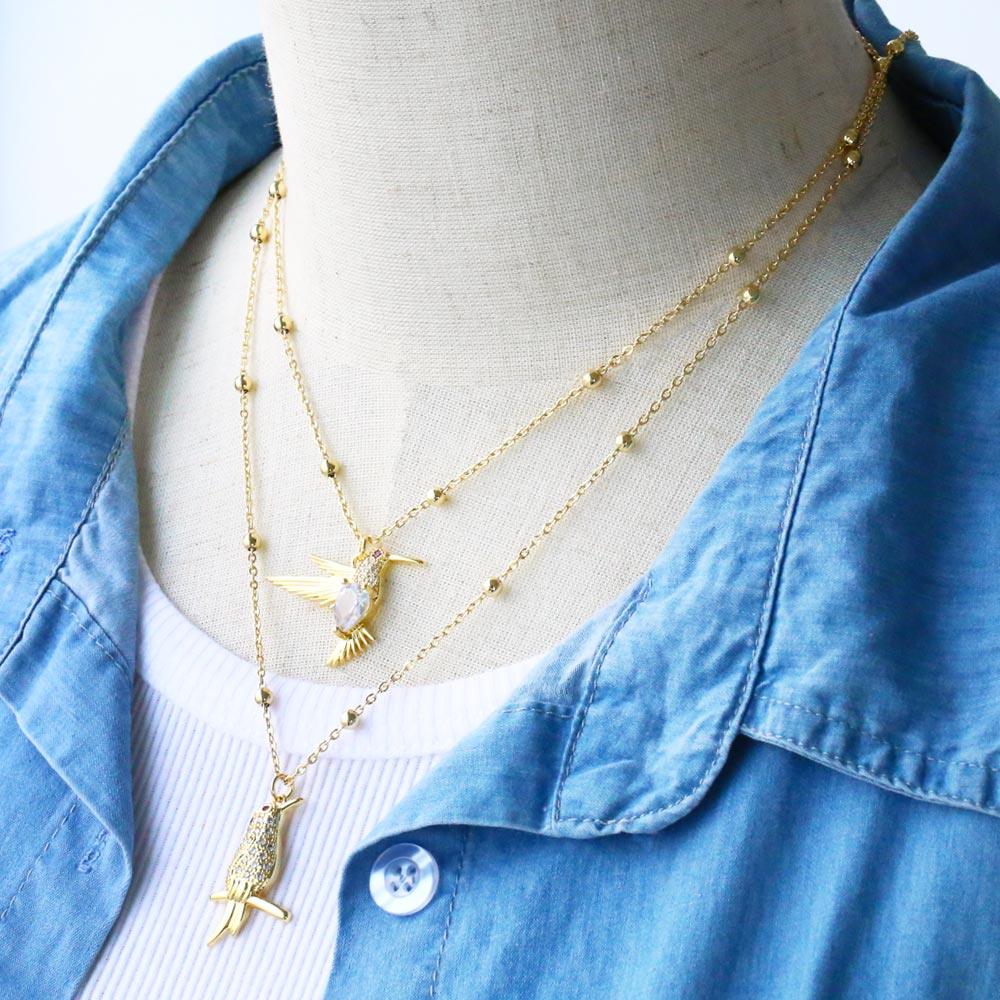 Collier pendentif colibri strassé en cuivre