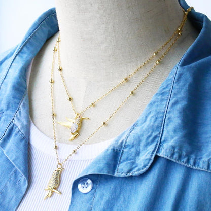 Collier pendentif colibri strassé en cuivre