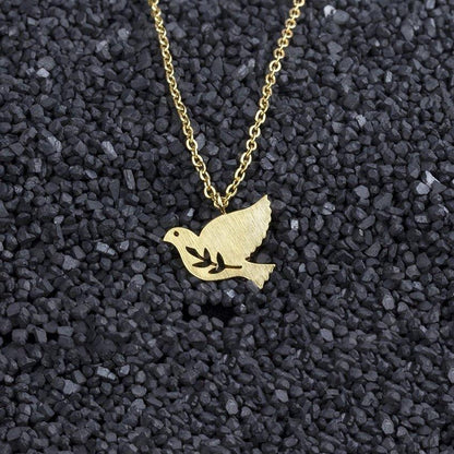 Collier pendentif colombe à fleur plaqué or / or rose / argent