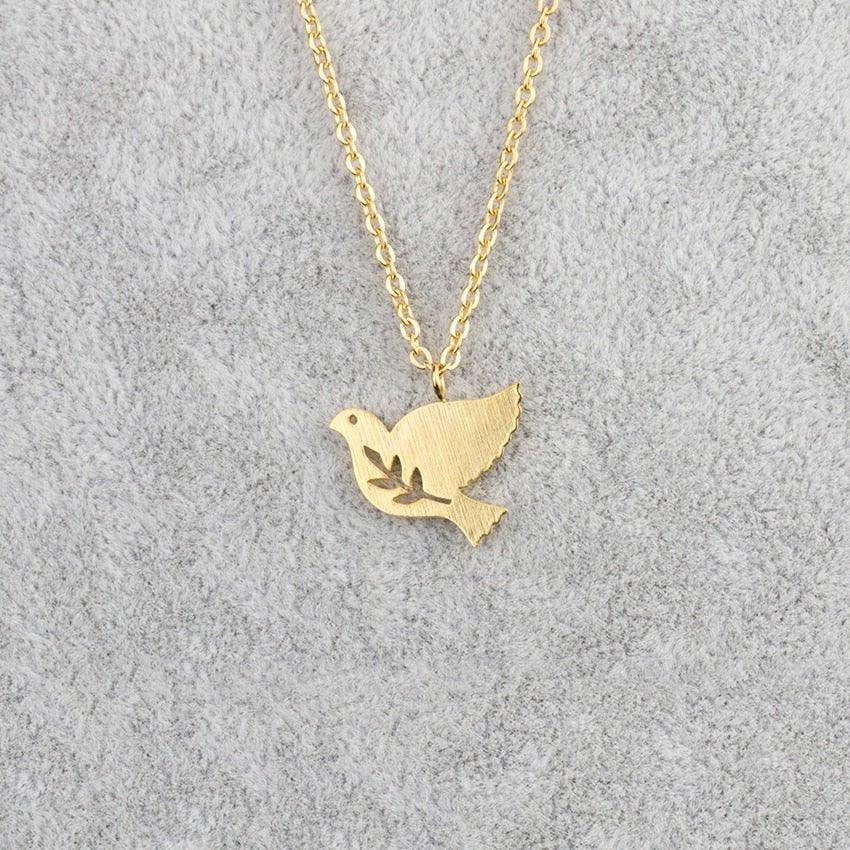 Collier pendentif colombe à fleur plaqué or / or rose / argent