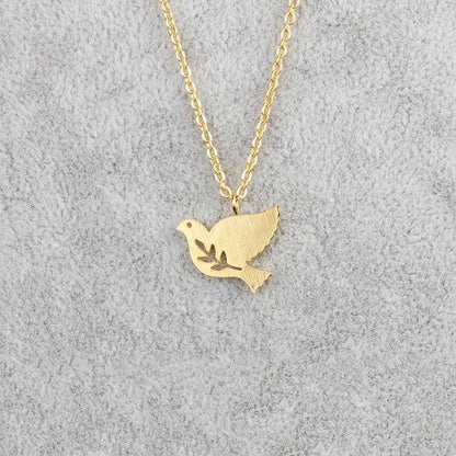 Collier pendentif colombe à fleur plaqué or / or rose / argent