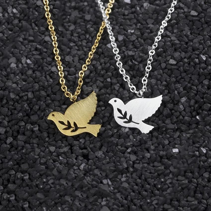 Collier pendentif colombe à fleur plaqué or / or rose / argent - MonPendentif