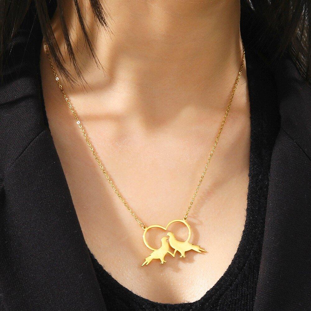 Collier pendentif colombe amoureux plaqué or / argent - MonPendentif