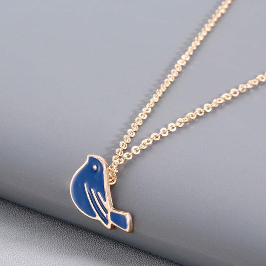 Collier pendentif colombe bleu plaqué or / argent