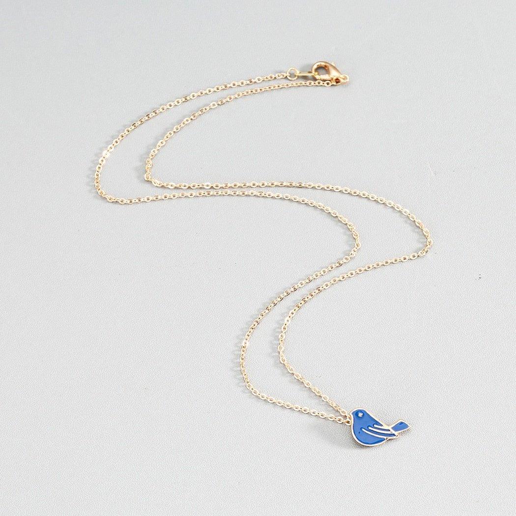 Collier pendentif colombe bleu plaqué or / argent