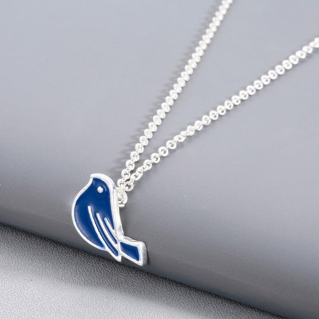 Collier pendentif colombe bleu plaqué or / argent