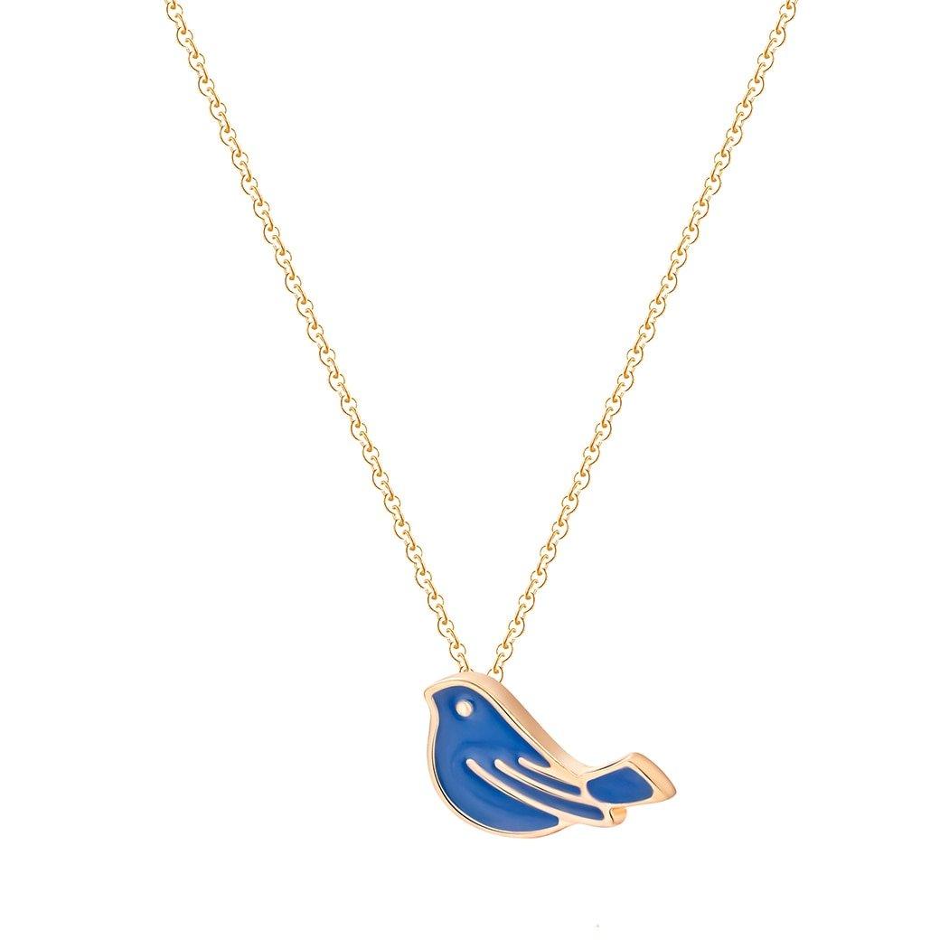 Collier pendentif colombe bleu plaqué or / argent - MonPendentif