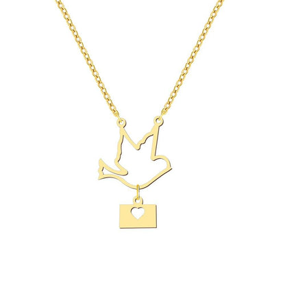 Collier pendentif colombe courrier d'amour plaqué or / argent