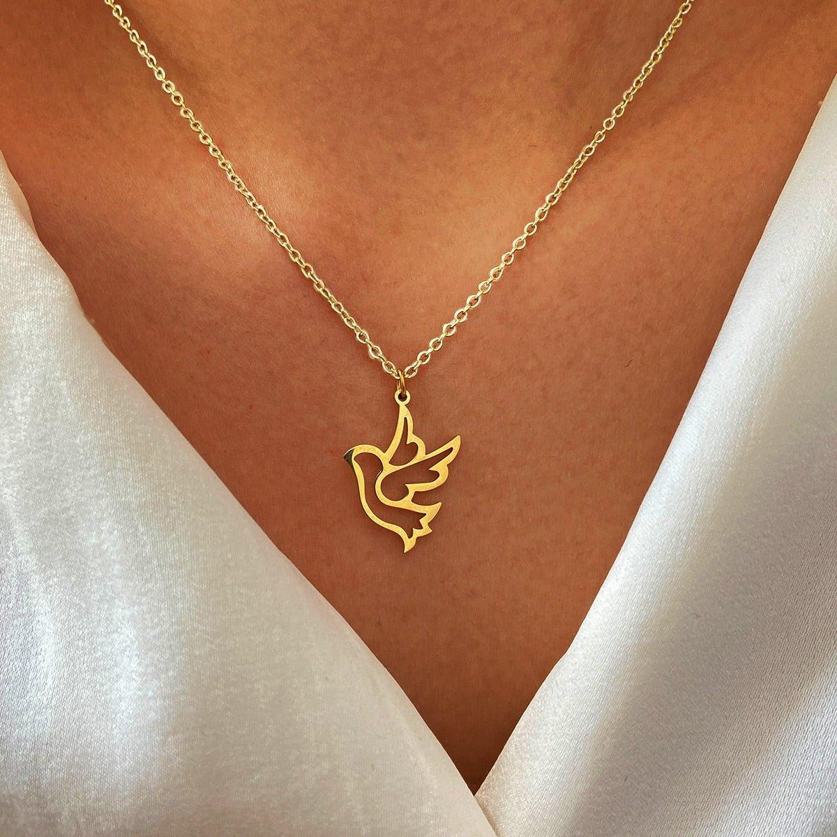 Collier pendentif colombe de la paix moderne plaqué or / argent