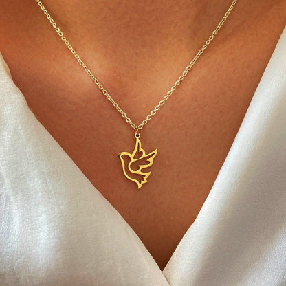 Collier pendentif colombe de la paix moderne plaqué or / argent
