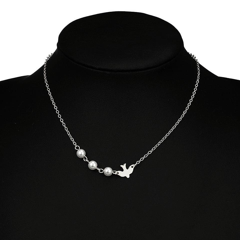 Collier pendentif colombe et perles ras le cou - MonPendentif