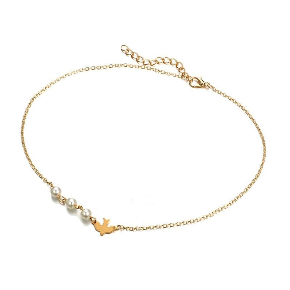 Collier pendentif colombe et perles ras le cou