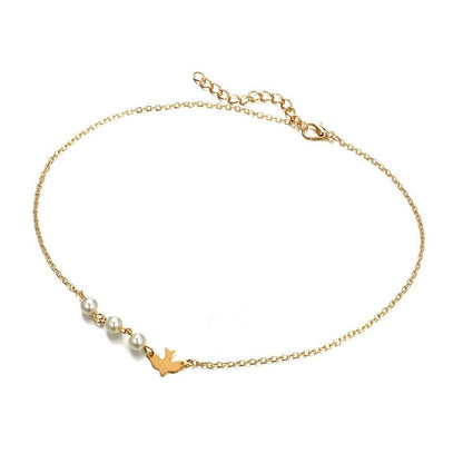 Collier pendentif colombe et perles ras le cou