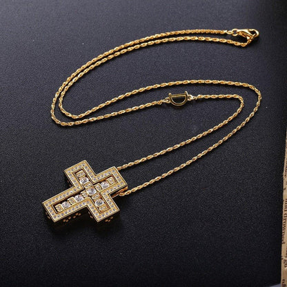 Collier pendentif croix double en strass brillants et pierres en argent Sterling 925