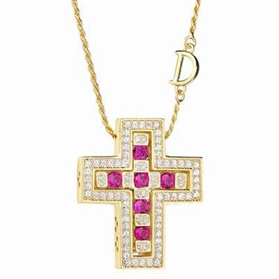 Collier pendentif croix double en strass brillants et pierres en argent Sterling 925 - MonPendentif