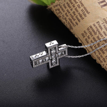 Collier pendentif croix double en strass brillants et pierres en argent Sterling 925