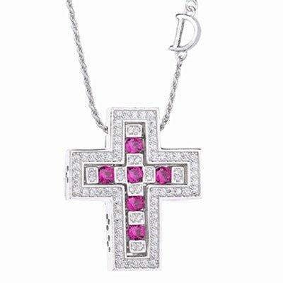 Collier pendentif croix double en strass brillants et pierres en argent Sterling 925 - MonPendentif