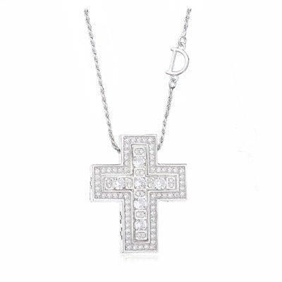 Collier pendentif croix double en strass brillants et pierres en argent Sterling 925 - MonPendentif