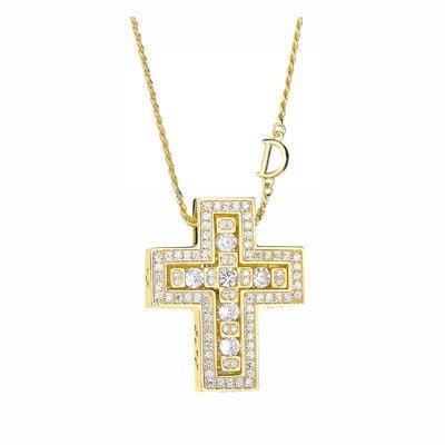 Collier pendentif croix double en strass brillants et pierres en argent Sterling 925 - MonPendentif