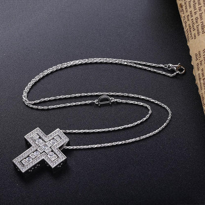 Collier pendentif croix double en strass brillants et pierres en argent Sterling 925