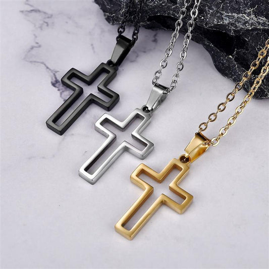 Collier pendentif croix plate creuse minimaliste en plaqué or / plaqué argent