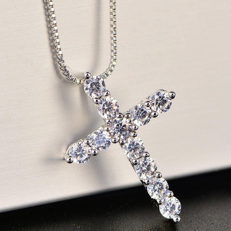 Collier pendentif croix strass brillants en Argent Sterling 925 - MonPendentif
