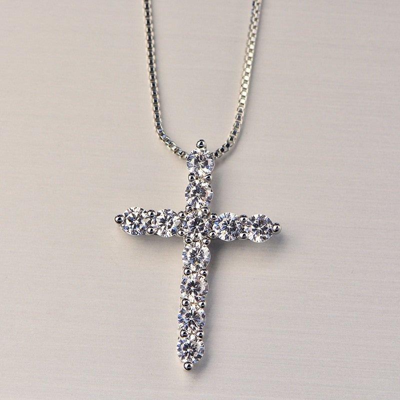 Collier pendentif croix strass brillants en Argent Sterling 925