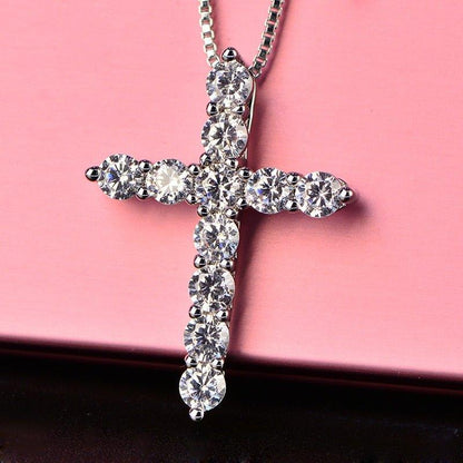 Collier pendentif croix strass brillants en Argent Sterling 925