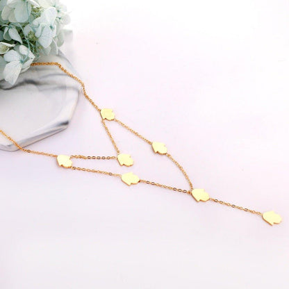 Collier pendentif double chaîne en V mains de fatma plaqué or