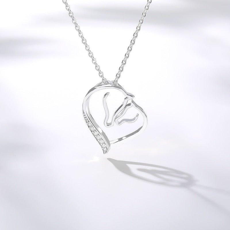 Collier pendentif double chevaux avec strass plaqué or / or rose / argent - MonPendentif