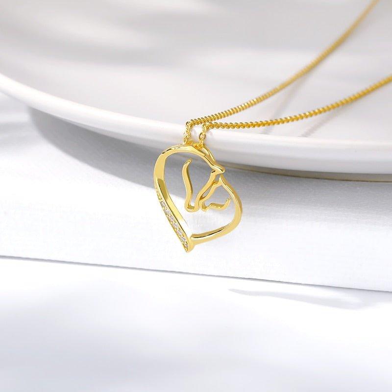 Collier pendentif double chevaux avec strass plaqué or / or rose / argent