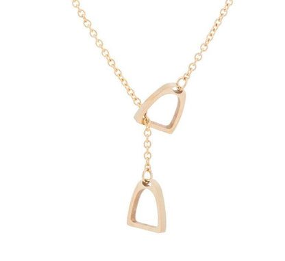 Collier pendentif double étrier cheval plaqué or / or rose / argent - MonPendentif