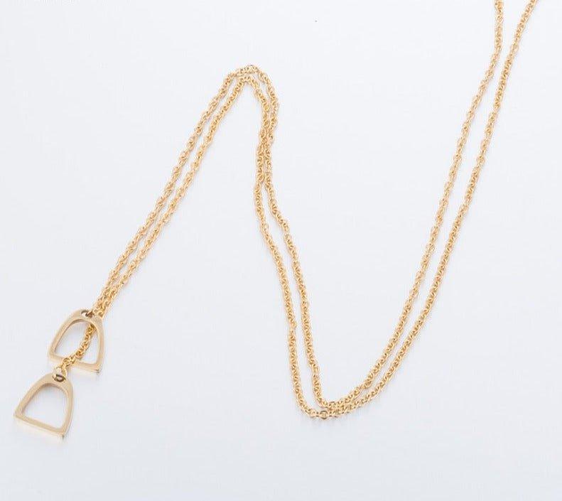 Collier pendentif double étrier cheval plaqué or / or rose / argent