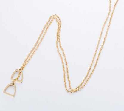 Collier pendentif double étrier cheval plaqué or / or rose / argent