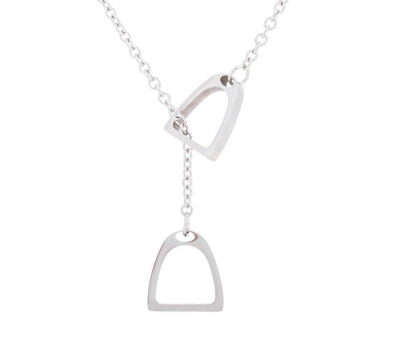 Collier pendentif double étrier cheval plaqué or / or rose / argent - MonPendentif