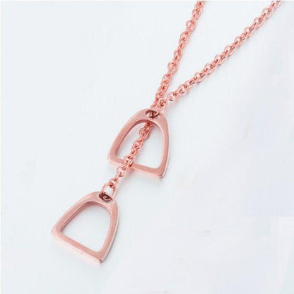 Collier pendentif double étrier cheval plaqué or / or rose / argent - MonPendentif
