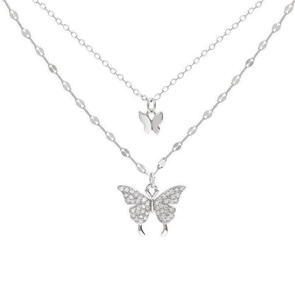 Collier pendentif double papillon plaqué argent