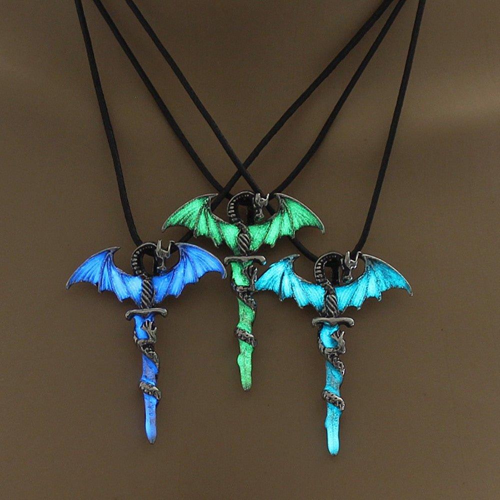 Collier pendentif dragon lumineux fluorescent