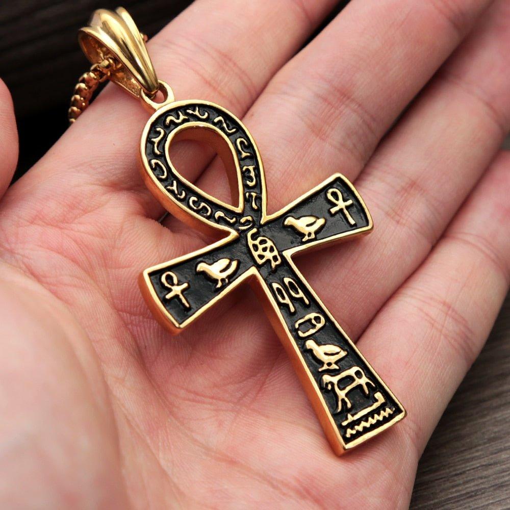 Collier pendentif égyptien croix amulette épaisse vintage - MonPendentif