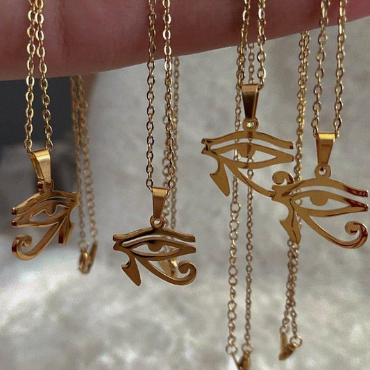 Collier pendentif égyptien œil d'Horus plaqué or / argent